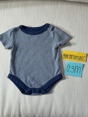 NWOT Garanimals Infant Navy & White Striped Short-Sleeve Bodysuit, 0-3 Months
